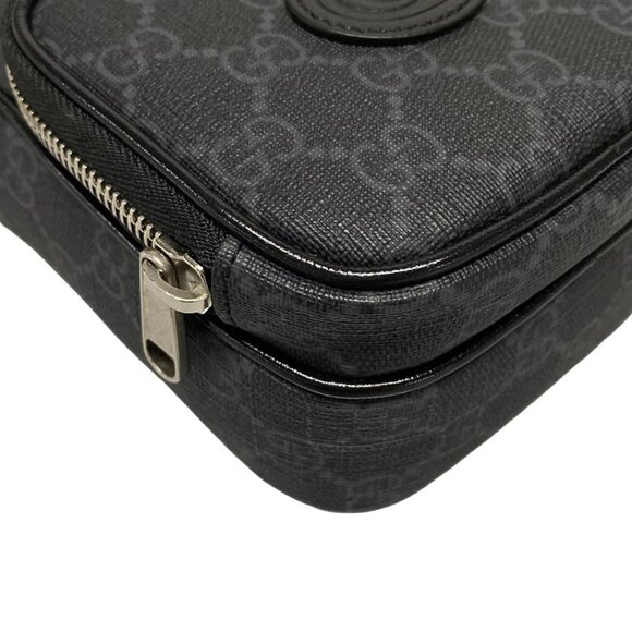 Auth GUCCI GG Supreme, Interlocking G 672952 Black Gray PVC Leather - - Picture 3 of 16